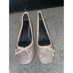 ASOS Design Pink Glitter Block Heel Pumps with Bow Accent Women Size US 10